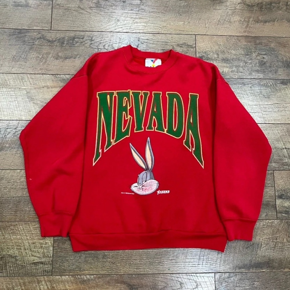VTG 1993 Bugs Bunny Looney Tunes Nevada Crewneck Sweatshirt Red Made In USA L